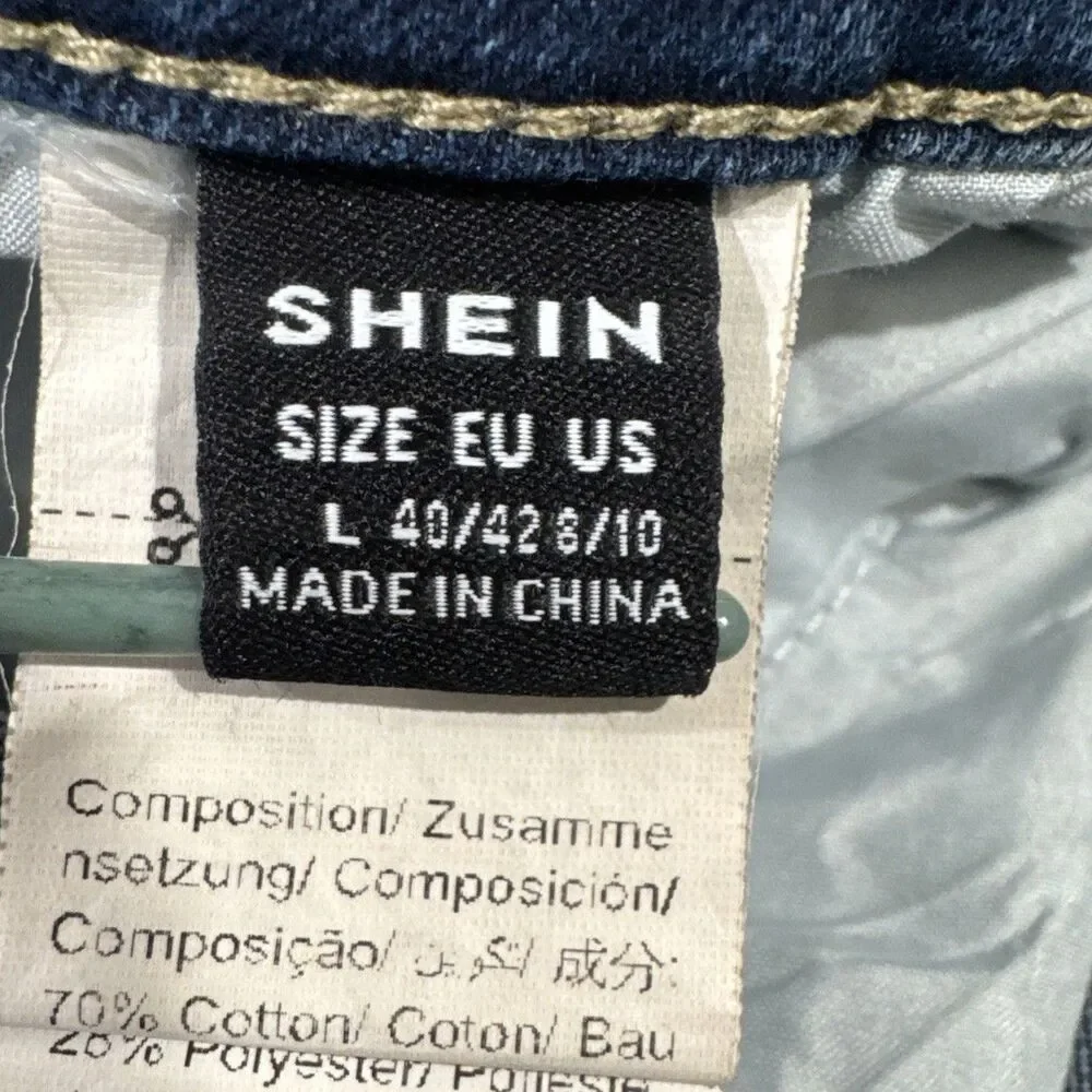 Shein Denim Shorts L (W30 Inseam 2) Blue Distressed Raw Hem Stretch Womens
